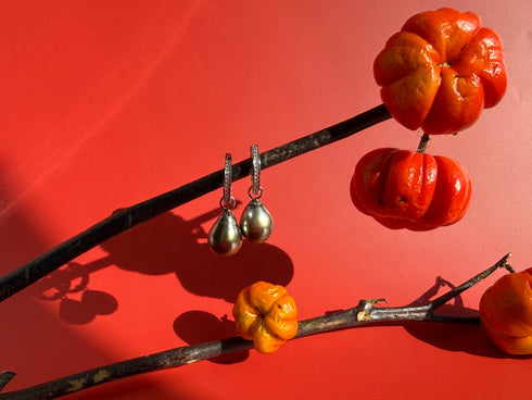 Baroque Tahitian Pearl Drop Hoop Earrings - Versatile Design